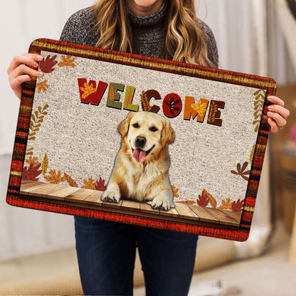 Golden Retriever Welcome Doormat, Golden Retriever Welcome Fall Autumn Pumpkin Spice Maple Leaf Welcome Doormat, Pets Home Decor Door Mat