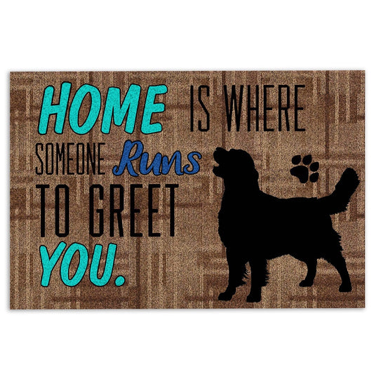 Golden Retriever Welcome Doormat, Home Is Where Someone Runs To Greet You Golden Retriever Dog Welcome Doormat, Pets Home Decor Door Mat