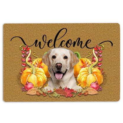 Golden Retriever Welcome Doormat, Pumpkin Spice Golden Retriever Dog Welcome Fall Autumn Welcome Doormat, Pets Home Decor Door Mat
