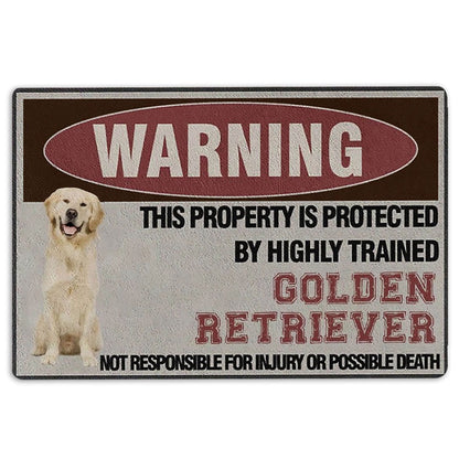 Golden Retriever Welcome Doormat, This Property is Protected by a Highly Trained Golden Retriever Welcome Doormat, Pets Home Decor Door Mat