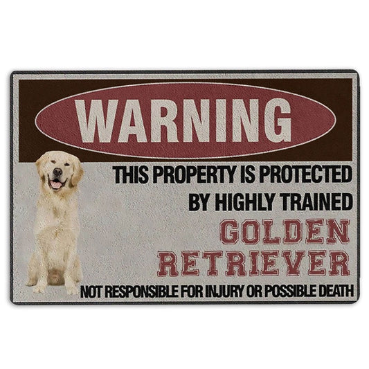Golden Retriever Welcome Doormat, This Property is Protected by a Highly Trained Golden Retriever Welcome Doormat, Pets Home Decor Door Mat