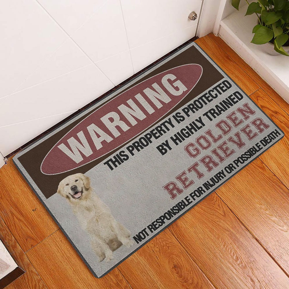 Golden Retriever Welcome Doormat, This Property is Protected by a Highly Trained Golden Retriever Welcome Doormat, Pets Home Decor Door Mat