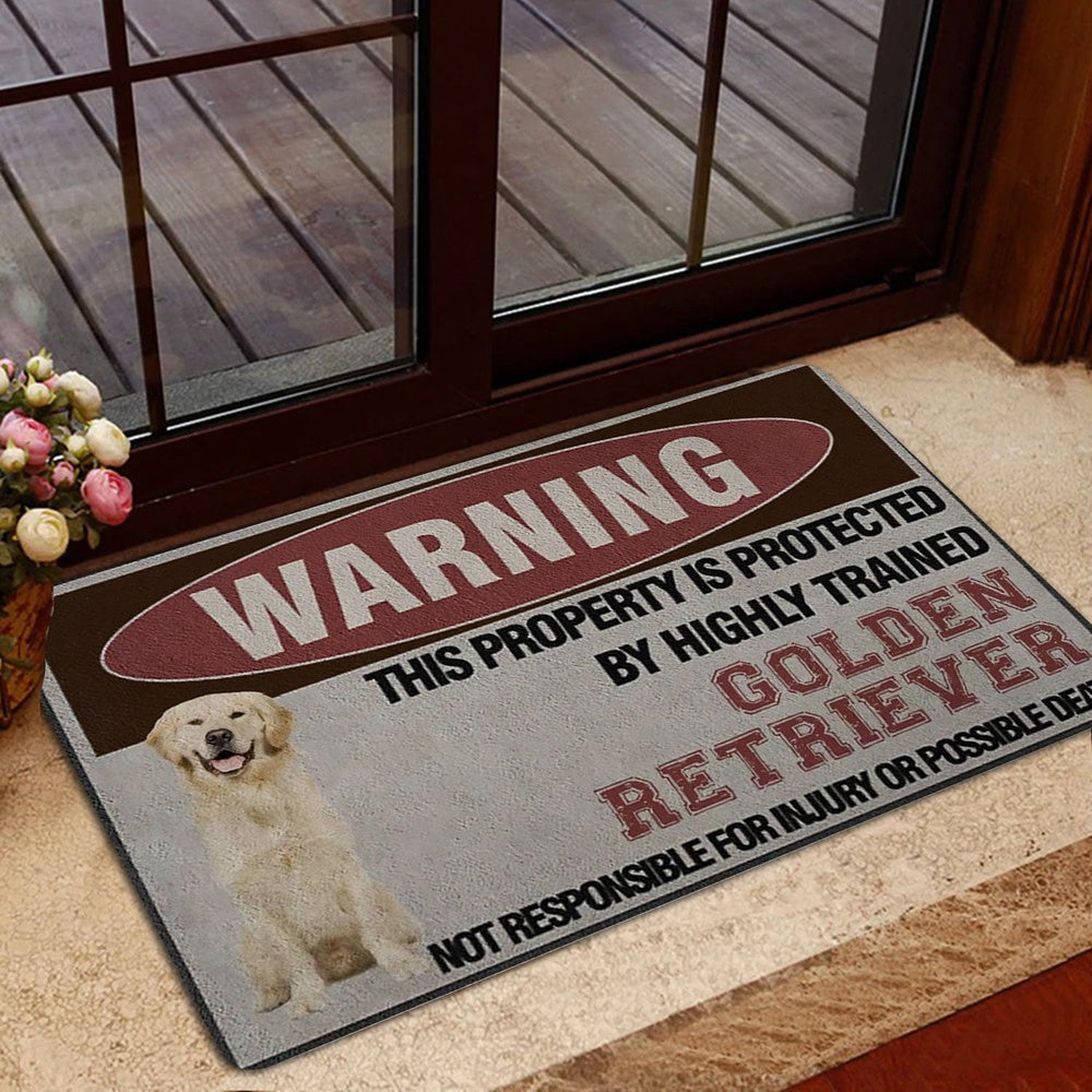 Golden Retriever Welcome Doormat, This Property is Protected by a Highly Trained Golden Retriever Welcome Doormat, Pets Home Decor Door Mat