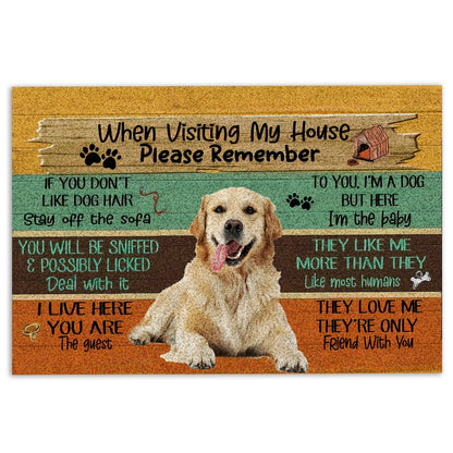 Golden Retriever Welcome Doormat, Visiting My House Please Remember Golden Retriever Dog's Rules Welcome Doormat, Pets Home Decor Door Mat