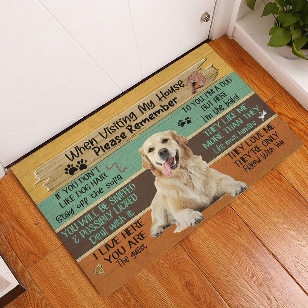 Golden Retriever Welcome Doormat, Visiting My House Please Remember Golden Retriever Dog's Rules Welcome Doormat, Pets Home Decor Door Mat