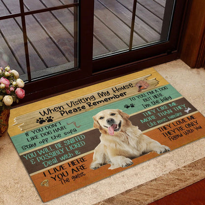 Golden Retriever Welcome Doormat, Visiting My House Please Remember Golden Retriever Dog's Rules Welcome Doormat, Pets Home Decor Door Mat