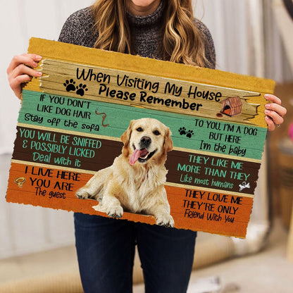 Golden Retriever Welcome Doormat, Visiting My House Please Remember Golden Retriever Dog's Rules Welcome Doormat, Pets Home Decor Door Mat