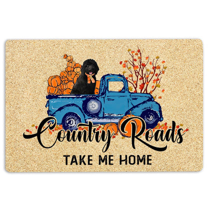 Goldendoodle Welcome Doormat, Black Goldendoodle Country Road Take Me Home Fall Pumpkin Autumn Welcome Doormat, Pets Home Decor Door Mat