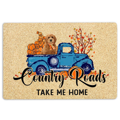 Goldendoodle Welcome Doormat, Goldendoodle Dog Country Road Take Me Home Fall Pumpkins Autumn Welcome Doormat, Pets Home Decor Door Mat