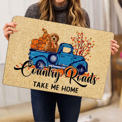 Goldendoodle Welcome Doormat, Goldendoodle Dog Country Road Take Me Home Fall Pumpkins Autumn Welcome Doormat, Pets Home Decor Door Mat