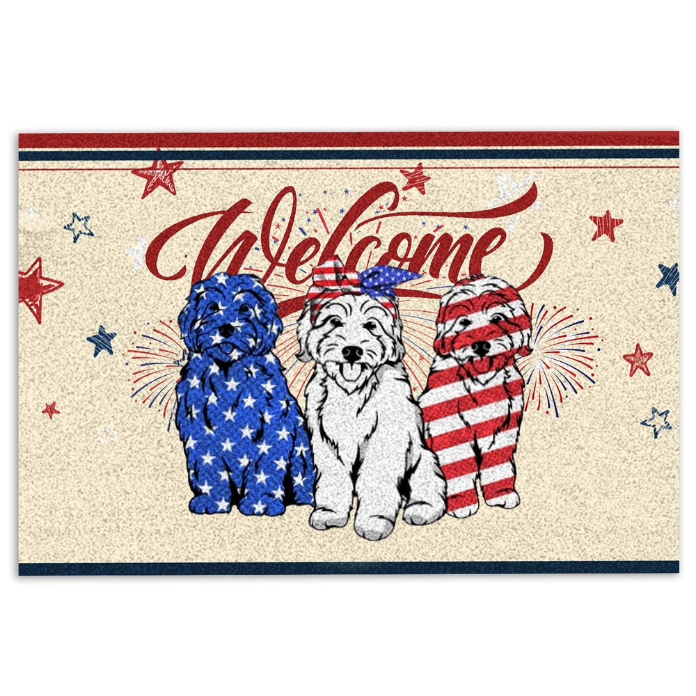Goldendoodle Welcome Doormat, Goldendoodle Patriotic American 4Th of July Independence Day Welcome Doormat, Pets Home Decor Door Mat