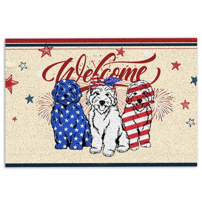 Goldendoodle Welcome Doormat, Goldendoodle Patriotic American 4Th of July Independence Day Welcome Doormat, Pets Home Decor Door Mat