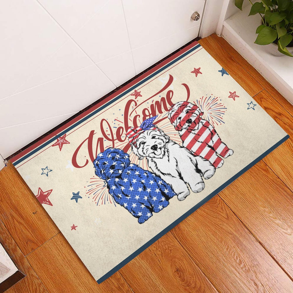 Goldendoodle Welcome Doormat, Goldendoodle Patriotic American 4Th of July Independence Day Welcome Doormat, Pets Home Decor Door Mat