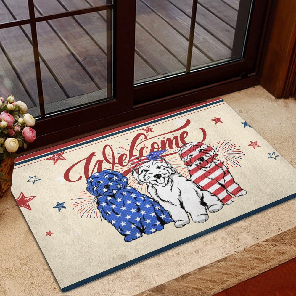 Goldendoodle Welcome Doormat, Goldendoodle Patriotic American 4Th of July Independence Day Welcome Doormat, Pets Home Decor Door Mat