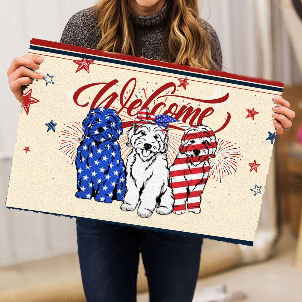 Goldendoodle Welcome Doormat, Goldendoodle Patriotic American 4Th of July Independence Day Welcome Doormat, Pets Home Decor Door Mat