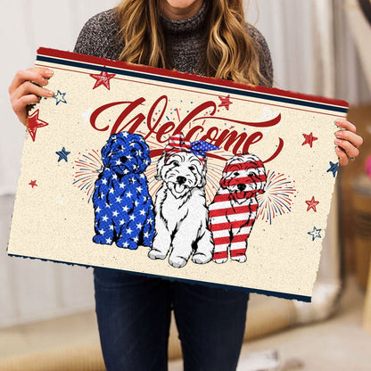 Goldendoodle Welcome Doormat, Goldendoodle Patriotic American 4Th of July Independence Day Welcome Doormat, Pets Home Decor Door Mat