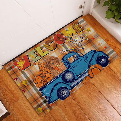 Goldendoodle Welcome Doormat, Goldendoodle Pumpkin Truck Happy Fall Y'all Autumn Thanksgiving Welcome Doormat, Pets Home Decor Door Mat
