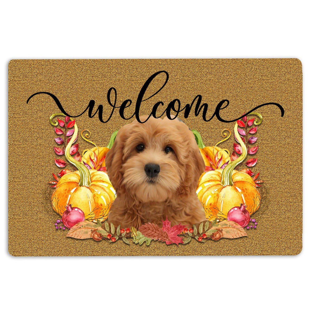 Goldendoodle Welcome Doormat, Pumpkin Spice Goldendoodle Dog Welcome Fall Autumn Welcome Doormat, Pets Home Decor Door Mat