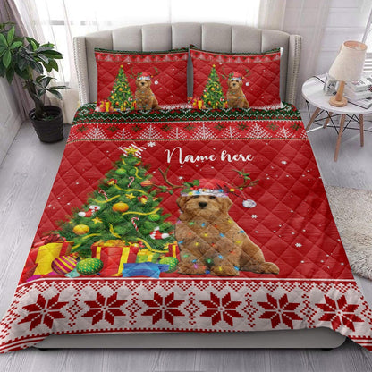 Goldendoodlemas Tree String Light Bedding Set, Christmas Beddings, Xmas Bedding Sets