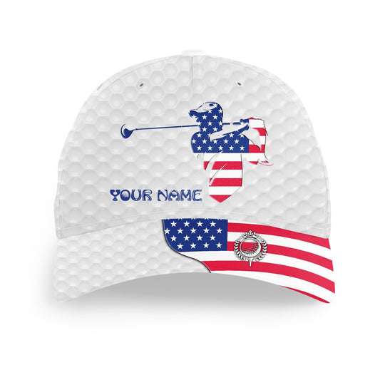 Golfer Hat Custom Name American Flag Golf Hats Patriot Golf White Unisex Baseball Mens Golf Hats, Golf Baseball Cap