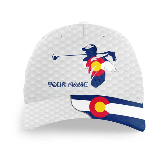 Golfer Hat Custom Name Colorado Flag Golf Hats Patriot Golf White Unisex Baseball Mens Golf Hats, Golf Baseball Cap