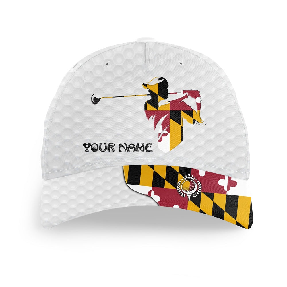 Golfer Hat Custom Name Maryland Flag Golf Hats Patriot Golf White Unisex Baseball Mens Golf Hats, Golf Baseball Cap