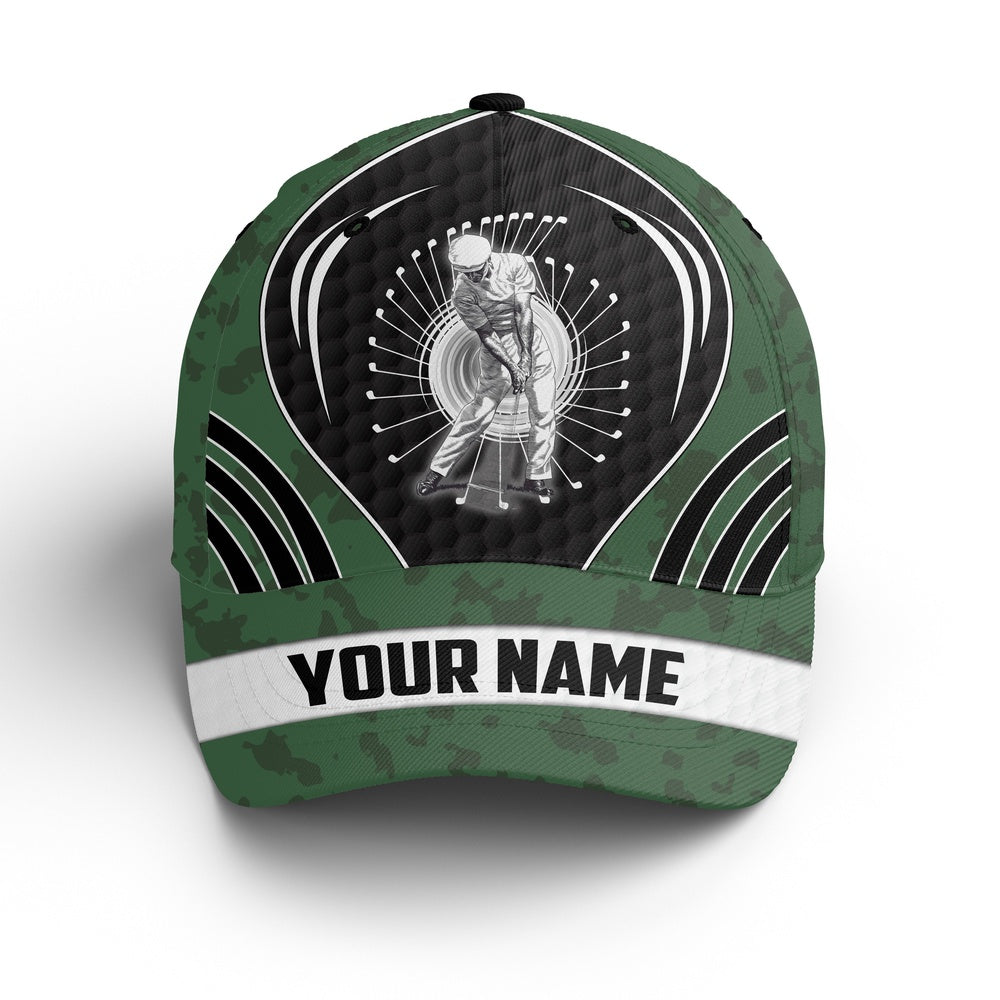 Golfer Hat Golf Clubs Green Camo Custom Name Sun Hats For Men, Golf Caps And Hats Unique Golf Gifts, Golf Baseball Cap