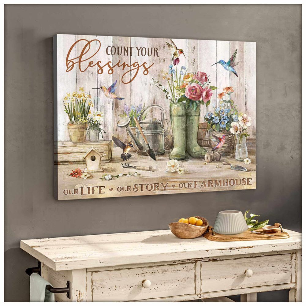 Gorgeous Farmhouse Hummingbird Canvas Count Your Blessings Canvas, Farmhouse Canvas, Farm Gift, Farm Home Decor