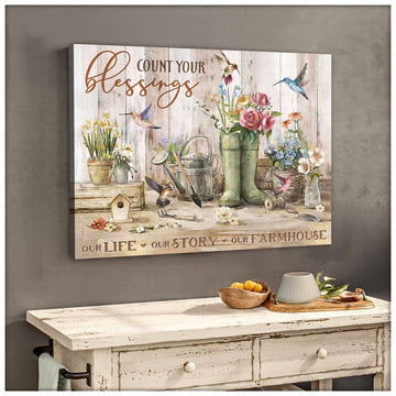 Gorgeous Farmhouse Hummingbird Canvas Count Your Blessings Canvas, Farmhouse Canvas, Farm Gift, Farm Home Decor