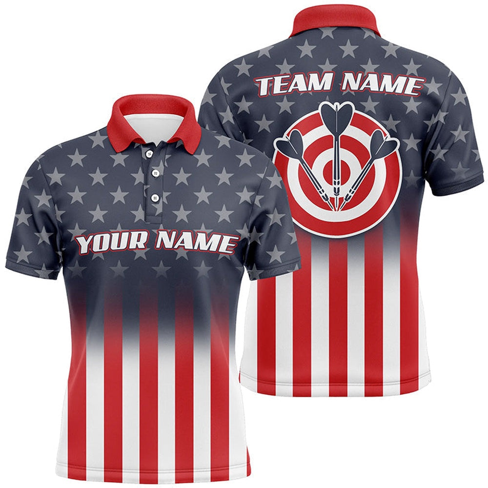 Gradient American Flag Mens Darts Polo Shirt Custom Patriotic Dart Polo For Men, Darts Team Polo Shirt