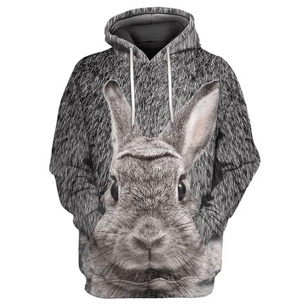 Gray Rabbit All Over Printed Hoodie, Farmer Hoodie, Farm Themed Shirts, Farm Tee Shirts