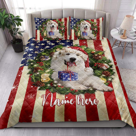Great Pyrenees Wearingmas Hat Wreath Bedding Set, Christmas Beddings, Xmas Bedding Sets