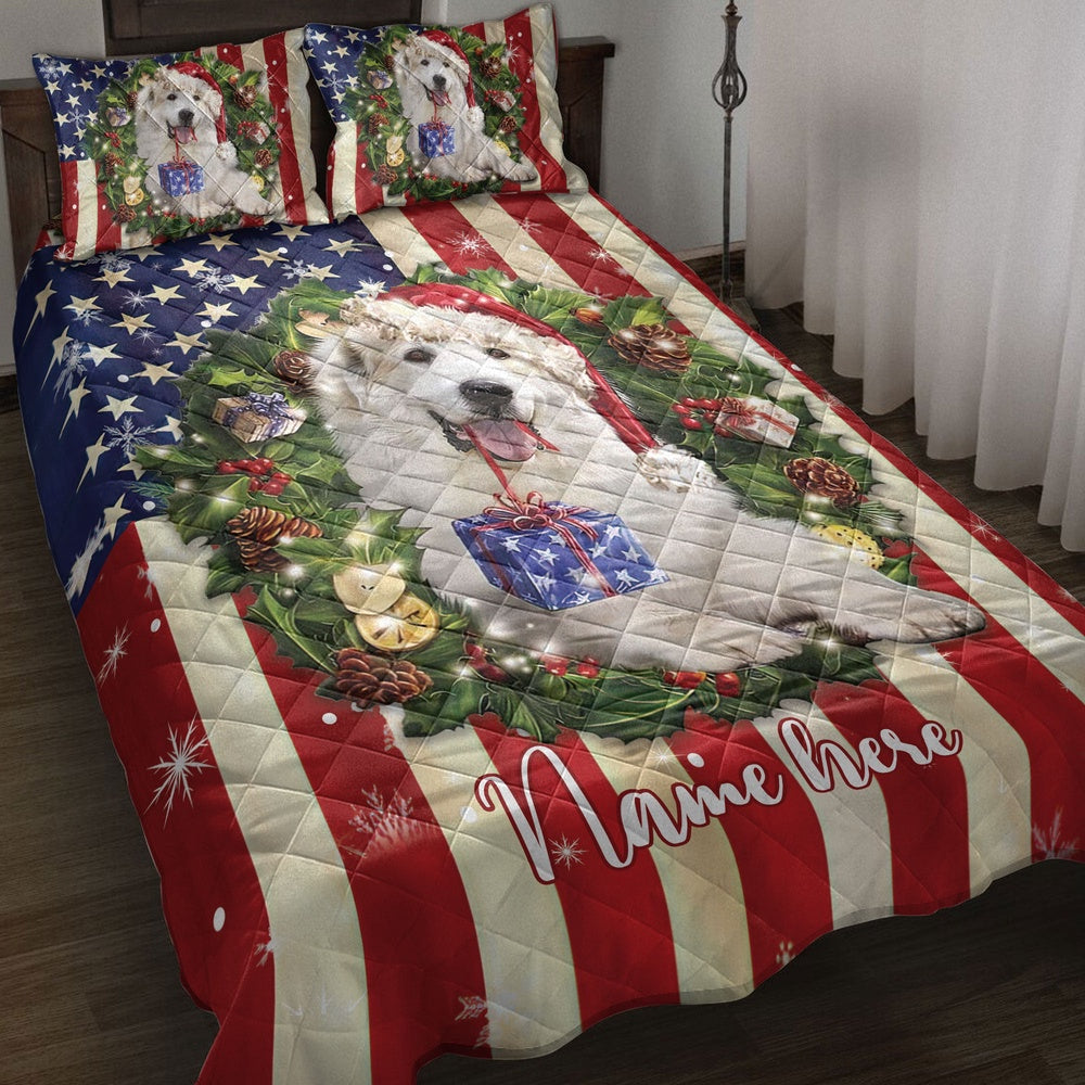 Great Pyrenees Wearingmas Hat Wreath Bedding Set, Christmas Beddings, Xmas Bedding Sets