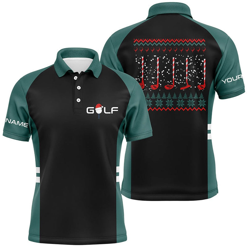 Green And Black Mens Golf Polo Shirt Custom Christmas Golf Clubs Mens Golf Polos, Golf Polo Shirts