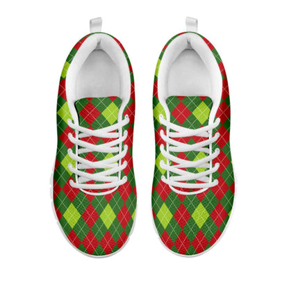 Green And Red Christmas Argyle Print Shoes Sneaker, Christmas Shoes, Chistmas Sneaker, Christmas Running Shoes