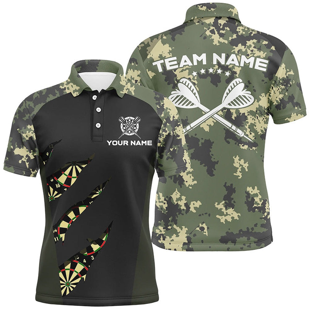 Green Camo Darts Men Polo Shirt Custom Camouflage Darts Shirt For Men Darts Team Polo, Darts Team Polo Shirt