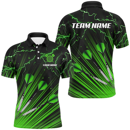 Green Dart Arrow Lightning Custom Darts Polo, Polo Shirts For Men, Darts Polo Uniform, Darts Team Polo Shirt