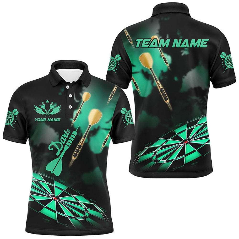 Green Dart Board Hazy Smoke Custom 3D Dart Shirts For Men, Darts League Team Shirt Dart Polo, Darts Team Polo Shirt