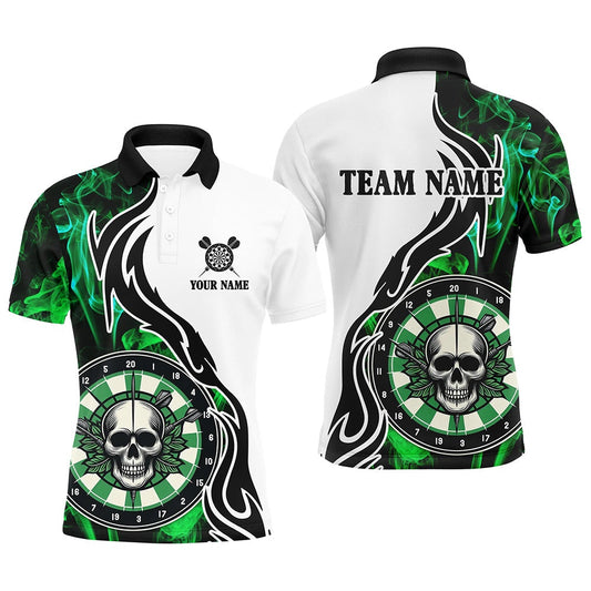 Green Darts Board Smoke Custom Men Darts Polo Shirts, Skull Darts Team Polo, Darts Team Polo Shirt