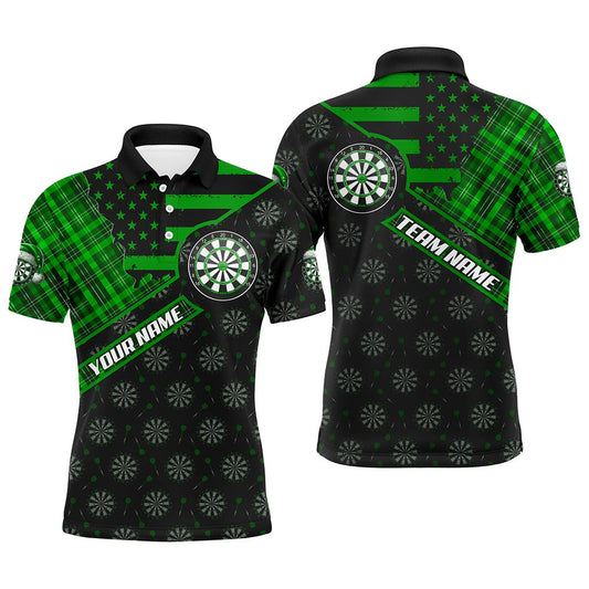 Green Darts Christmas American Flag Pattern Custom Dart Shirts For Men Xmas Dart Polo Dart Gift, Darts Team Polo Shirt