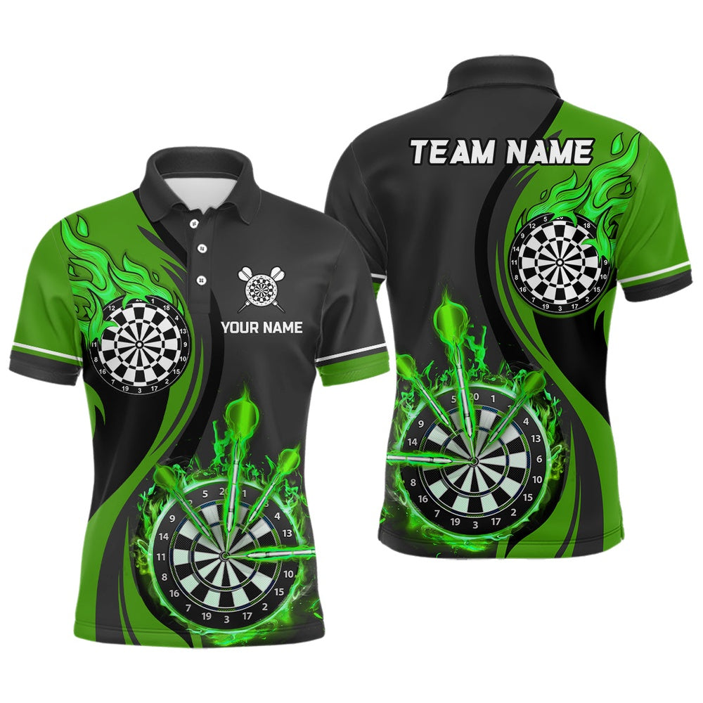 Green Fire Dartboard Mens Darts Polo Shirt Custom Darts Shirt For Men Dart Polo, Darts Team Polo Shirt