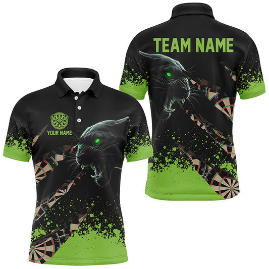 Green Grunge Custom 3D Panther Darts Shirts For Men, Funny Darts Outfit Darts Team Polo, Darts Team Polo Shirt