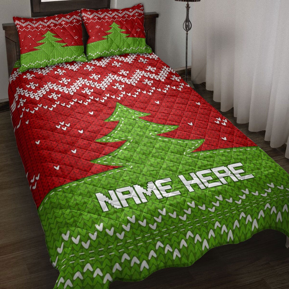 Green Knittedmas Tree Xmas Holiday Bedding Set, Christmas Beddings, Xmas Bedding Sets