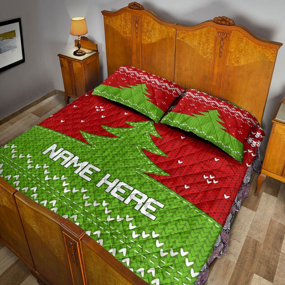 Green Knittedmas Tree Xmas Holiday Bedding Set, Christmas Beddings, Xmas Bedding Sets