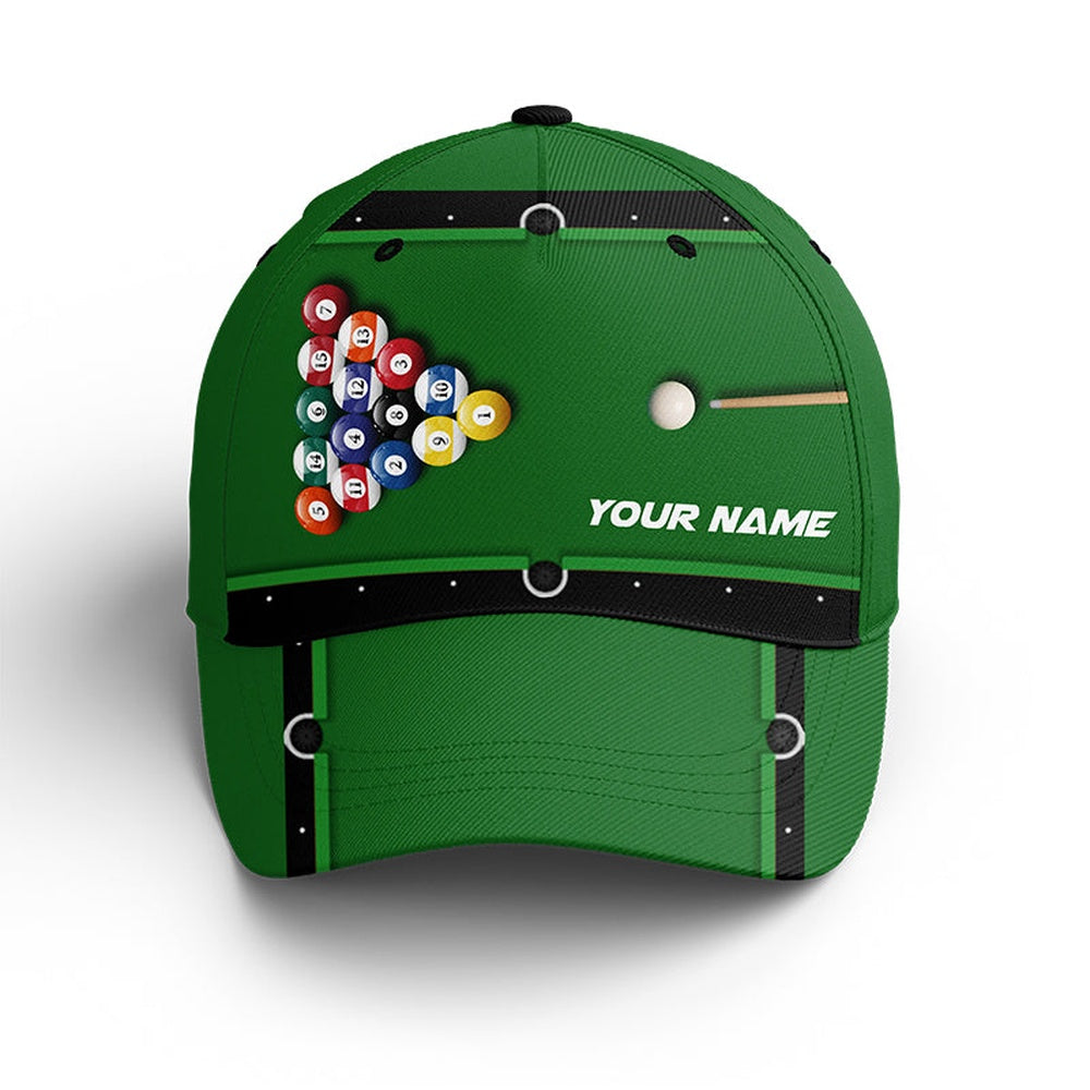 Green Pool Ball Custom Name Billiard Hats, Custom Adjustable 3D Printed Billiard Baseball Caps, Personalized Billiard Team Cap Hats
