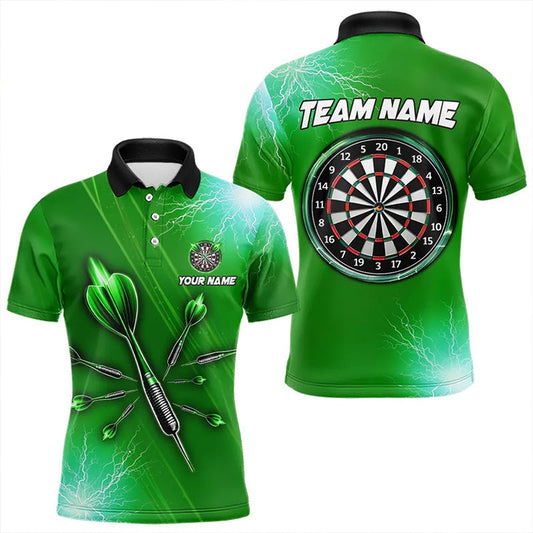 Green Thunder Lightning Light Darts Polo Custom Darts Shirts For Men Darts Polo, Darts Team Polo Shirt