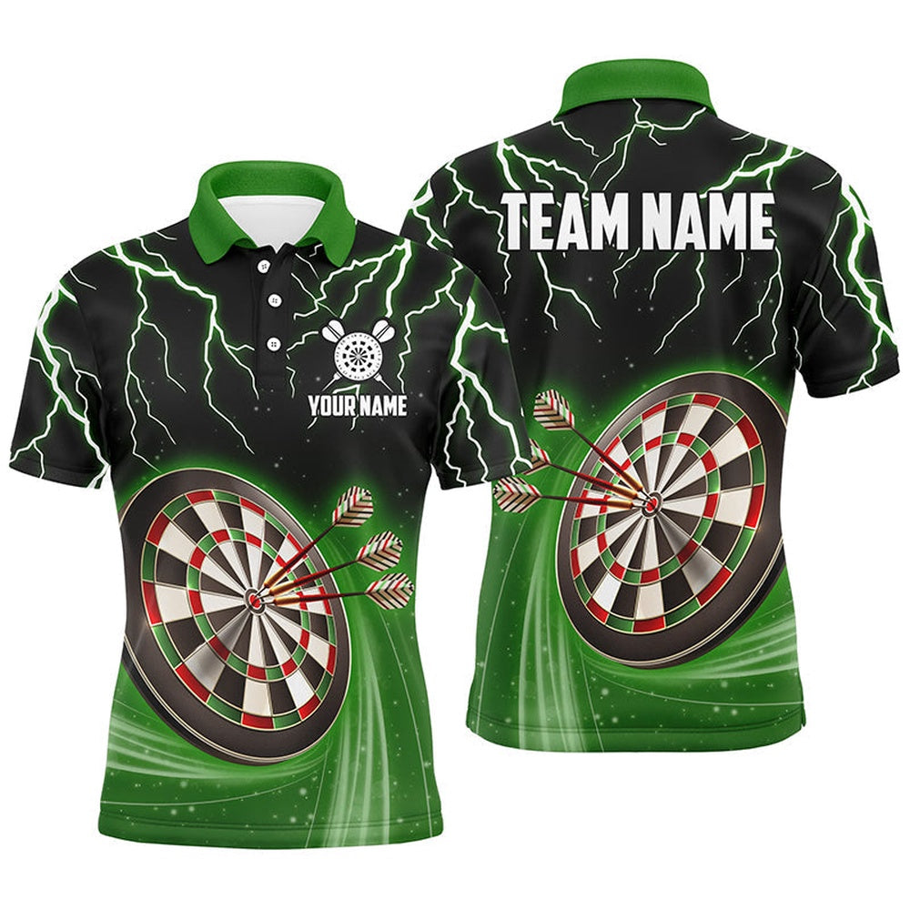 Green Thunder Lightning Mens Darts Polo Shirt Custom Darts Shirt For Men Dart Polo, Darts Team Polo Shirt