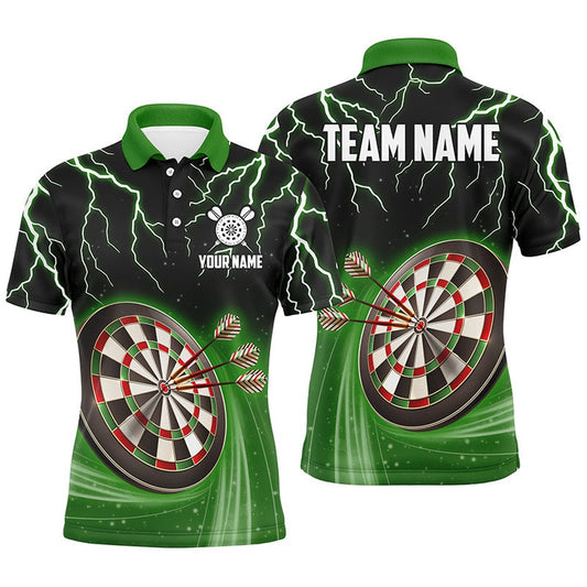 Green Thunder Lightning Mens Darts Polo Shirt Custom Darts Shirt For Men Dart Polo, Darts Team Polo Shirt