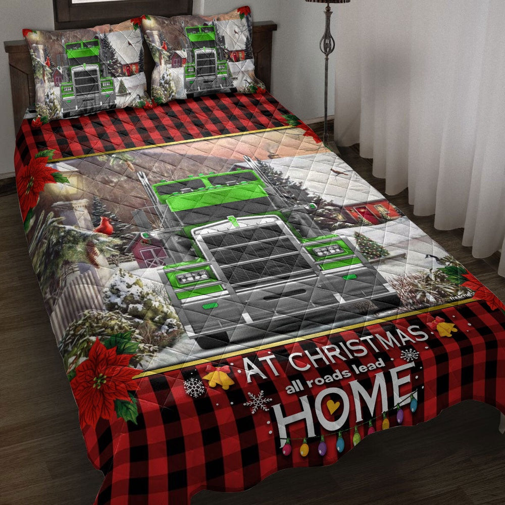 Green Truck Trucker Atmas Roads Lead Bedding Set, Christmas Beddings, Xmas Bedding Sets