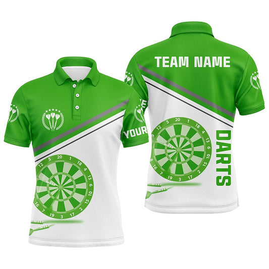 Green White Mens Darts Polo Shirt With Name Customized Darts Shirts For Men Dart Polo, Darts Team Polo Shirt